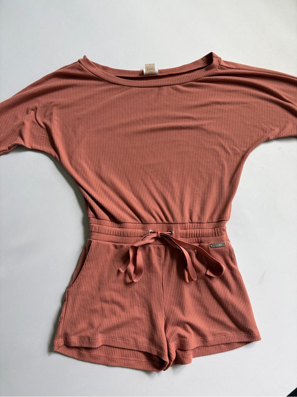 Bombshell Sportswear Long Sleeve Ribbed Romper Size Small Rust / Terracotta